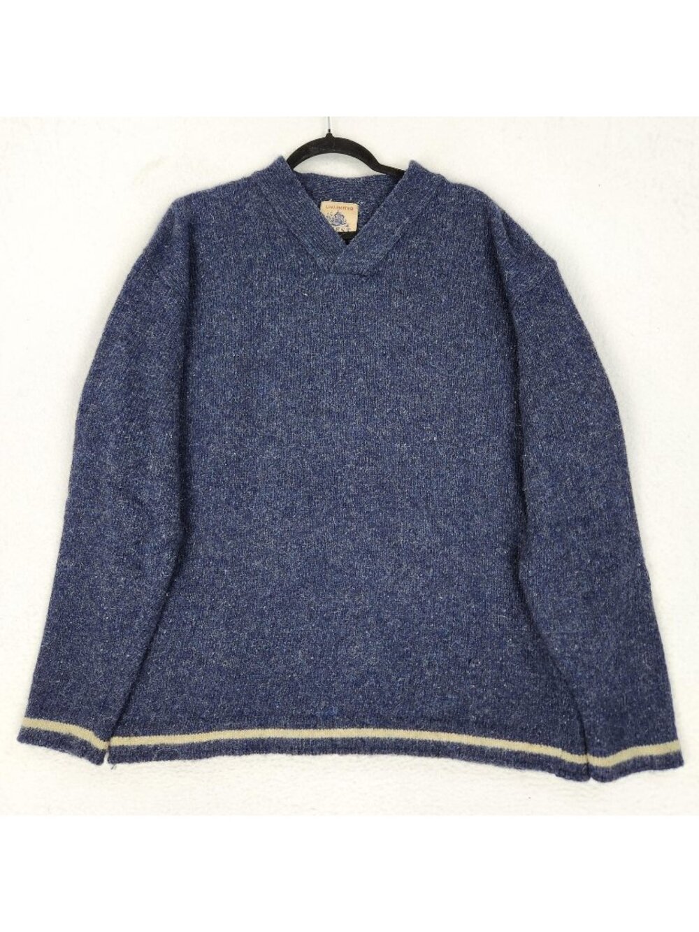 Vintage Sweater Mens Large Blue Wool V Neck Heavyweight Knit Quest Canada Made